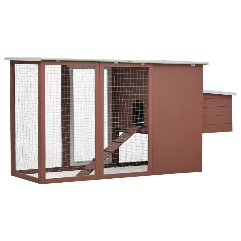 vidaXL Pine Wood Outdoor Chicken Cage: Spacious Hen House with Egg Cage, Waterproof Roof, Iron Wire Mesh - Brown/White